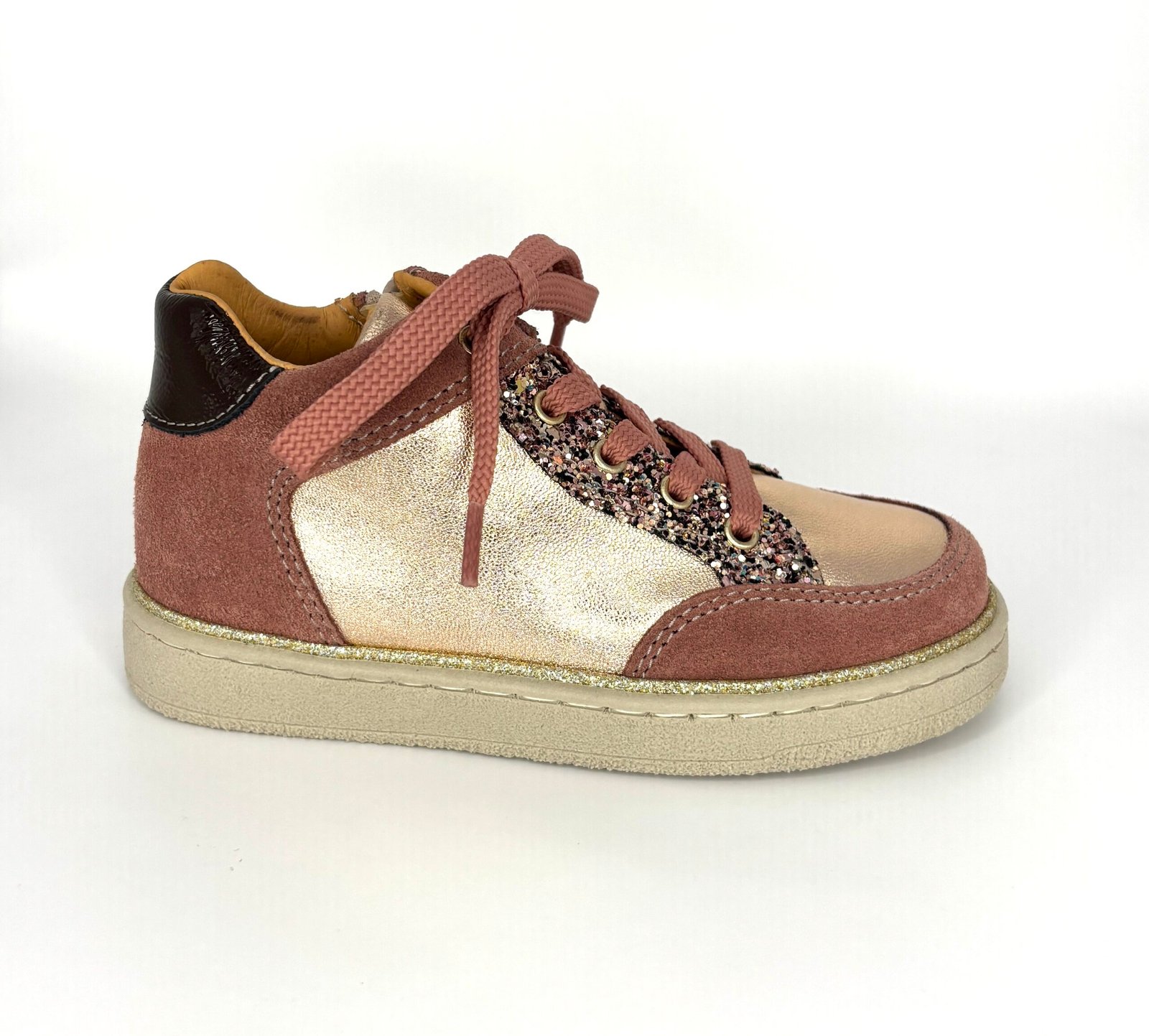 Babybotte Klaire Naturel – baskets montantes métallisées et pailletées, vue 1